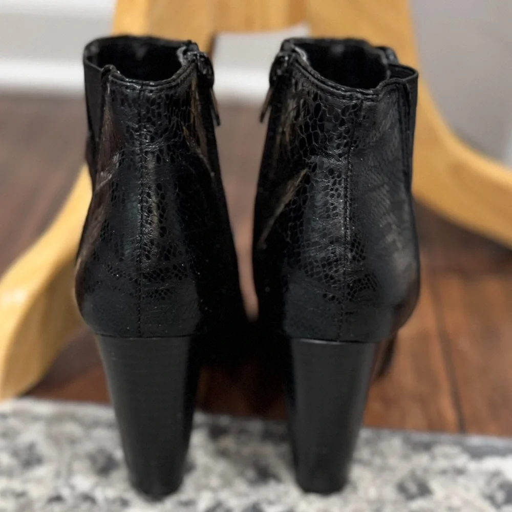 BAR III Black Faux Snake Pointed Toe Ankle Boots